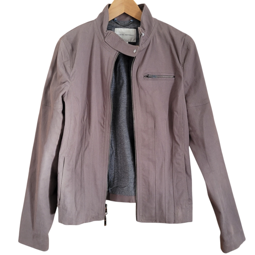 Banana Republic Taupe Moto Jacket Womens Size 10 Stretch Gray